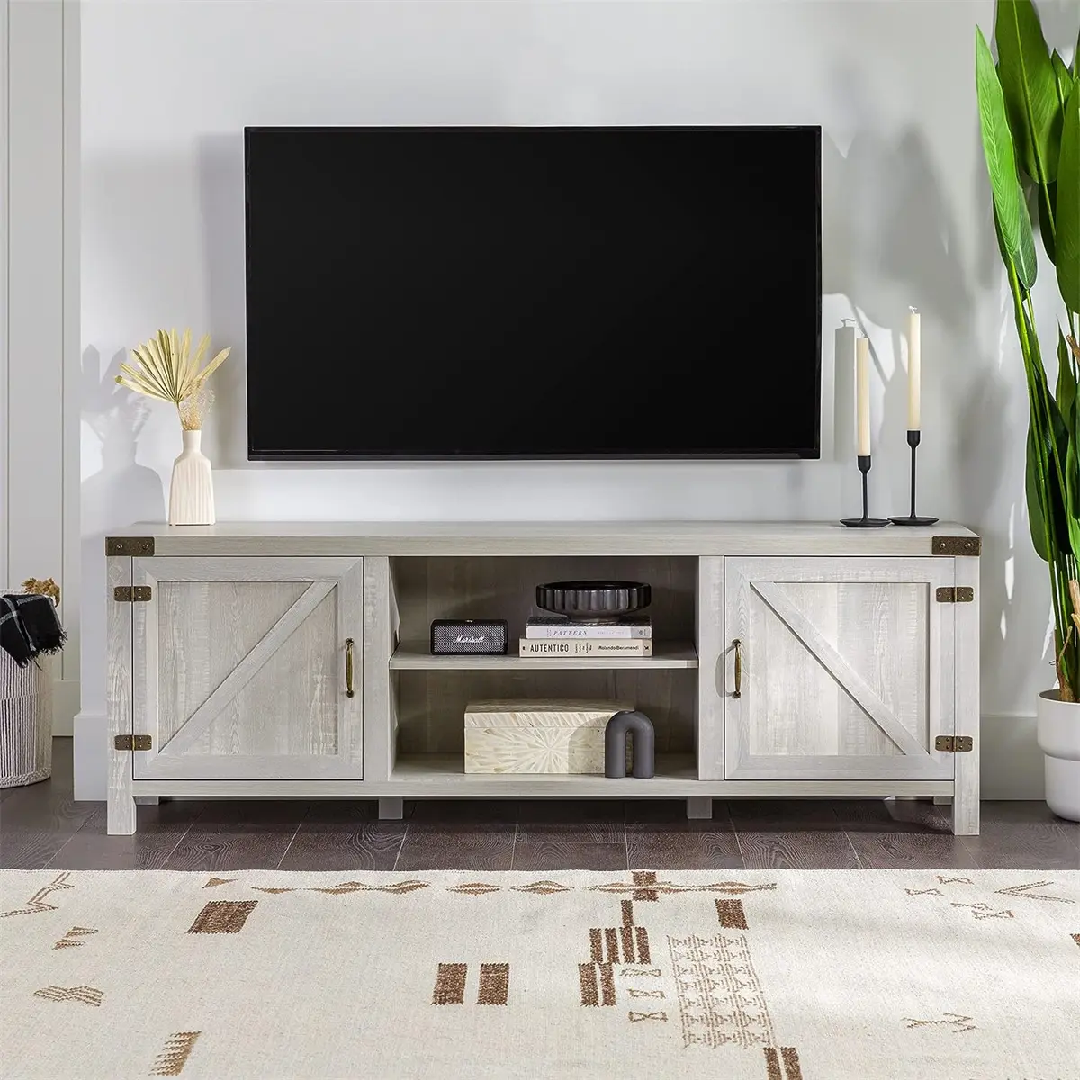 70 Inch Barn Style Farmhouse TV Table Tall TV Stand